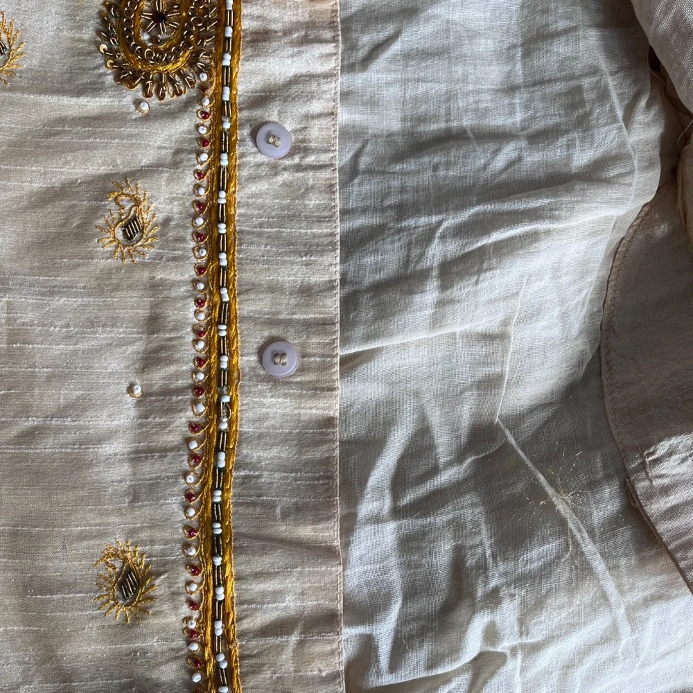 Ethnic silk Yellow Cream Matching Indian Dhoti Set Jerdosi pearl embroidery